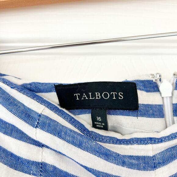 Talbots Blue White Striped Linen A-Line Midi Skirt Size 16 Cotton Lined EUC - Picture 3 of 6